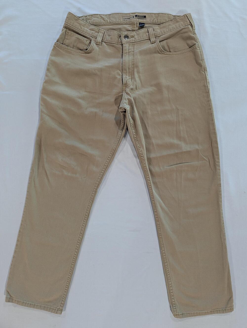 Carhartt Pants Mens 36x30 Beige Canvas Carpenter Relaxed Fit Stretch 102517 DKH